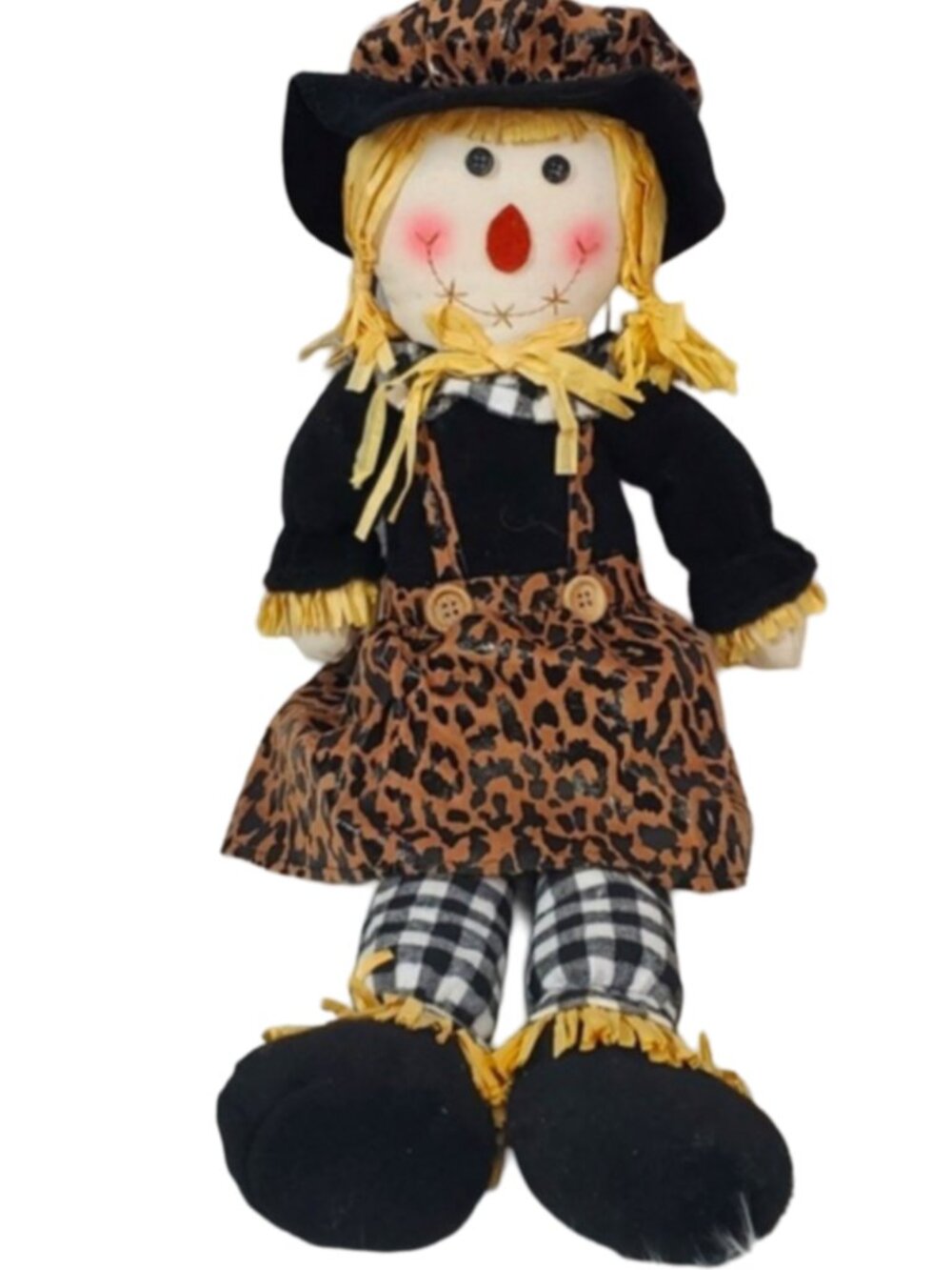 Hobby Lobby Fall Scarecrow Rag Doll Plush Leopard Print Buffalo Check 22” Decor